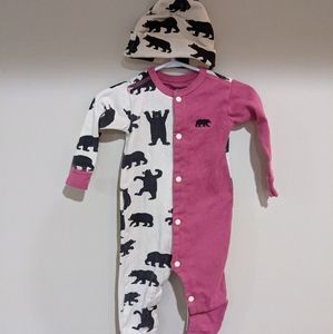 Little Blue House pink bear print footie/sleeper